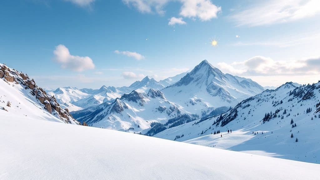 View of a snowy mountain range from a ski lift at Alta on a cloudy day.