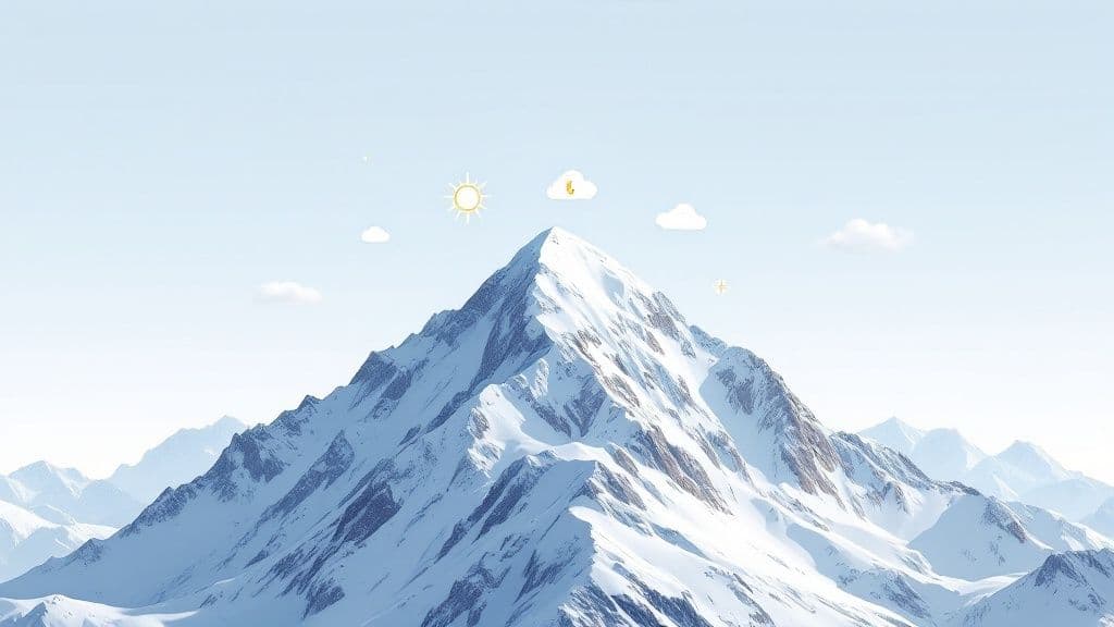 A skier looks out over a snowy mountain range under a clear blue sky