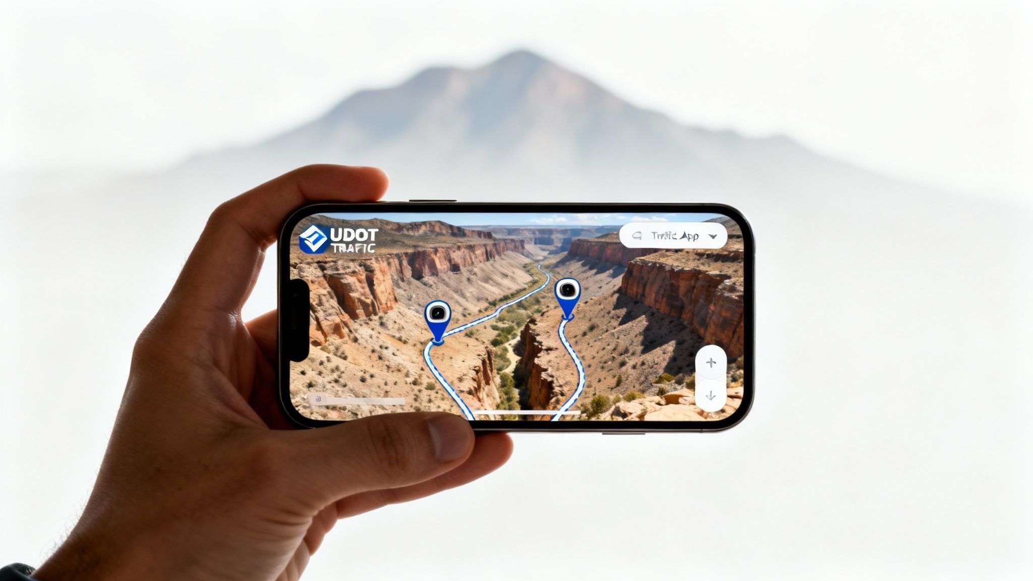 A map of traffic cameras showing key locations along a canyon road, with icons indicating camera positions.