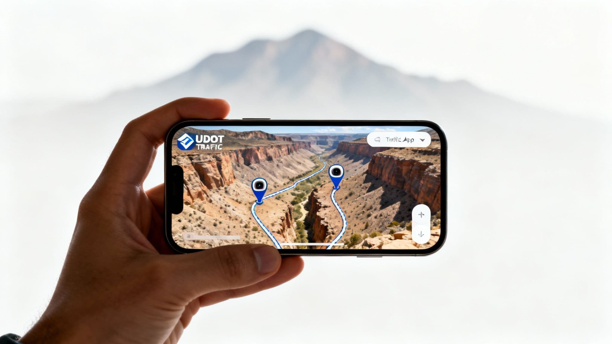 A map of traffic cameras showing key locations along a canyon road, with icons indicating camera positions.