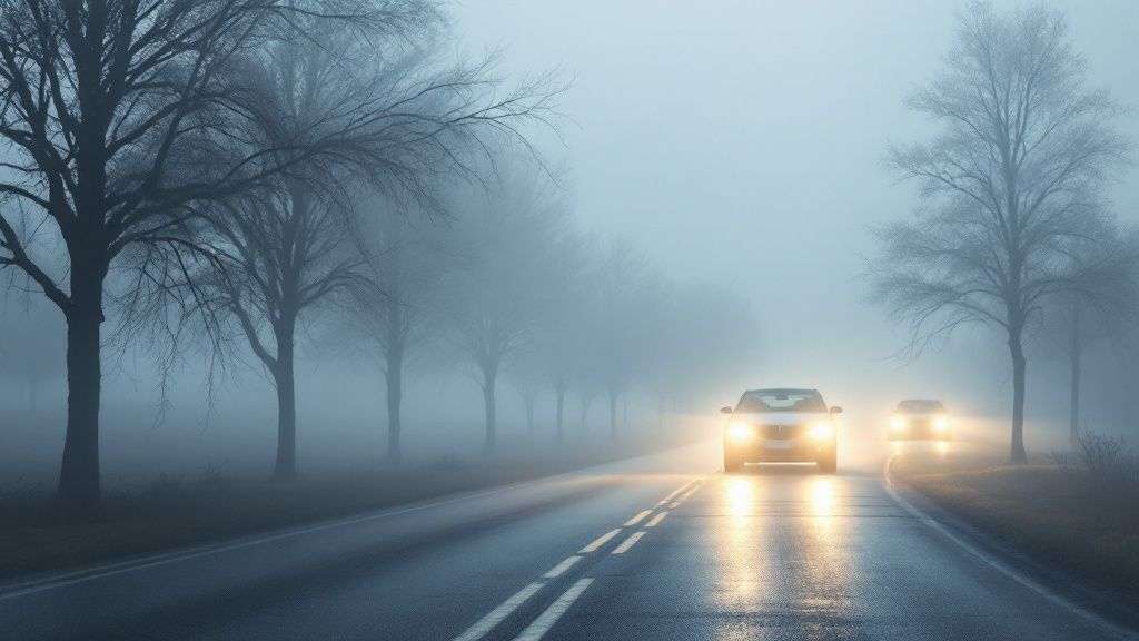 A winter emergency kit laid out on the snow, including a shovel, jumper cables, and a first-aid kit.