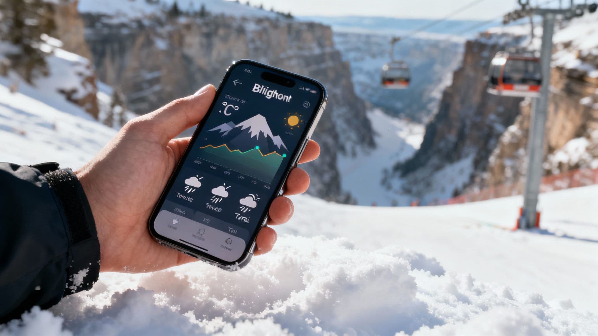 A snowy mountain peak with clouds rolling in, indicating changing weather conditions at Brighton.