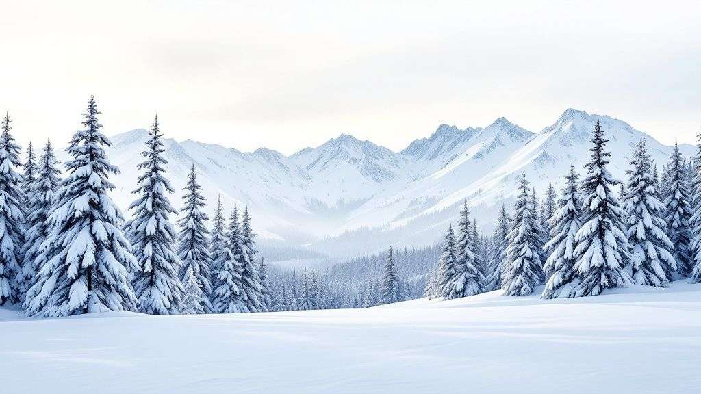 A stunning winter landscape photo of snow-covered Wasatch mountains under a clear blue sky, illustrating the ideal conditions for Utah's famous powder.