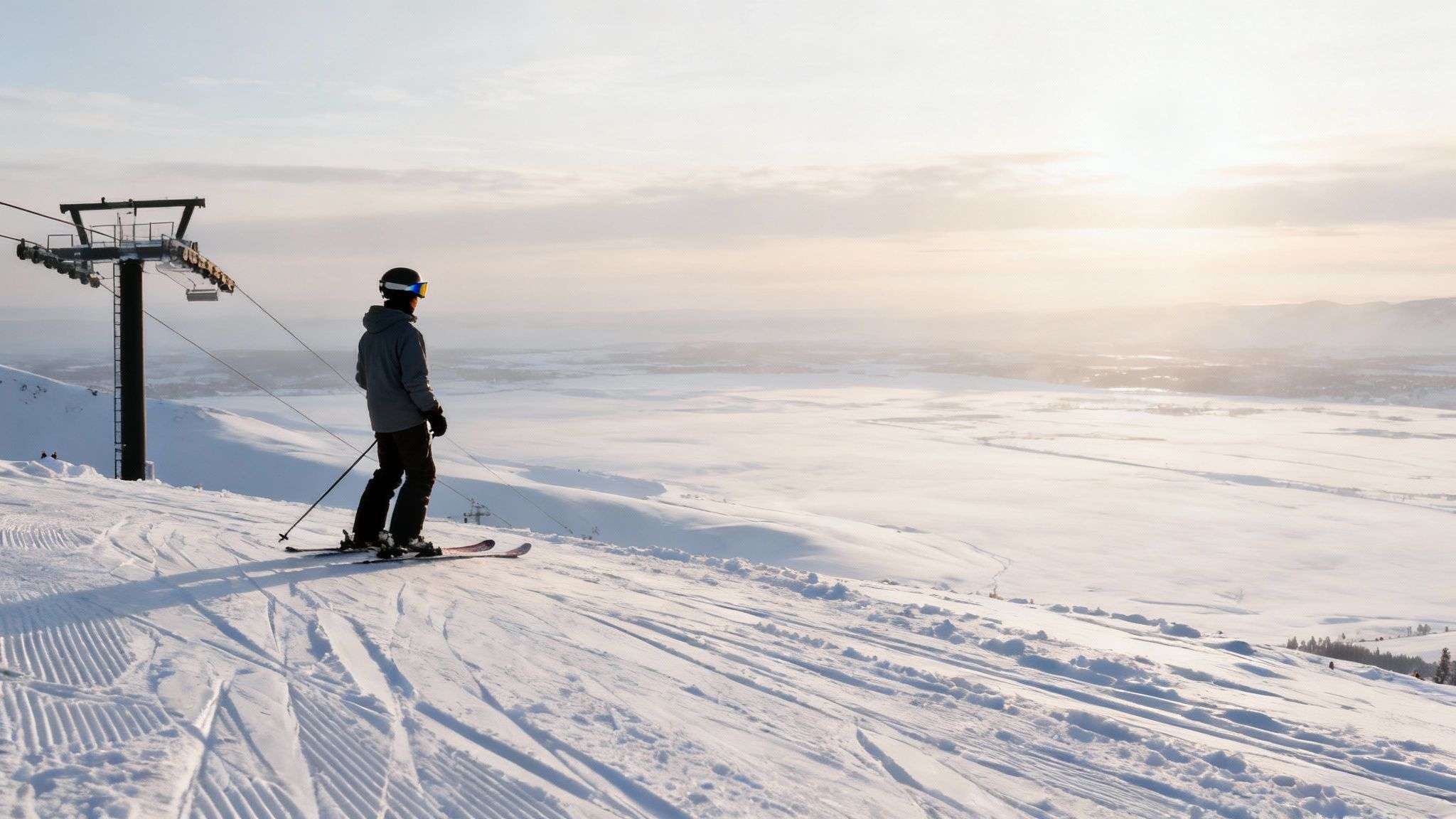 A snowboarder carving fresh tracks in deep powder at Brighton Resort.