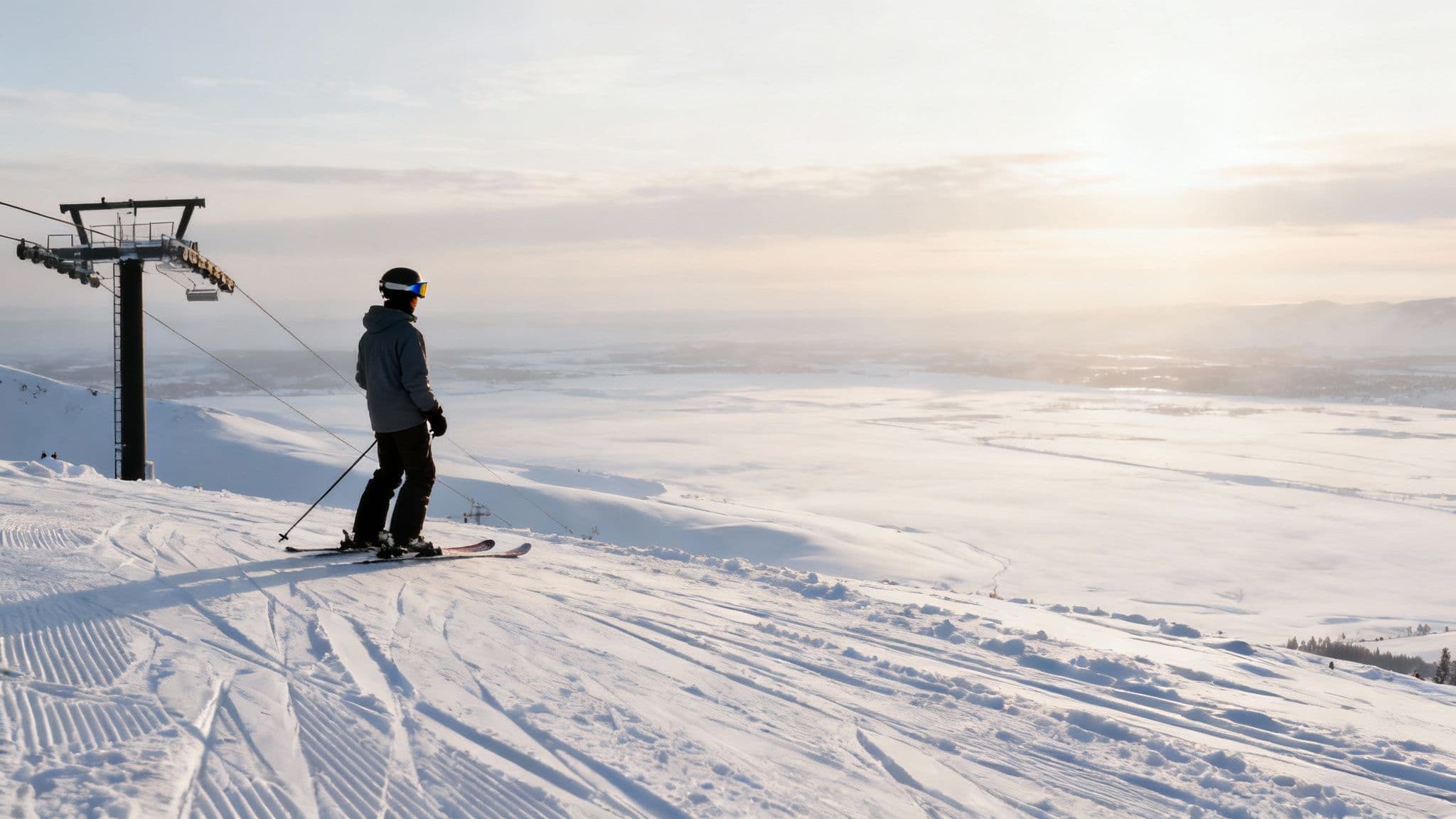 A snowboarder carving fresh tracks in deep powder at Brighton Resort.
