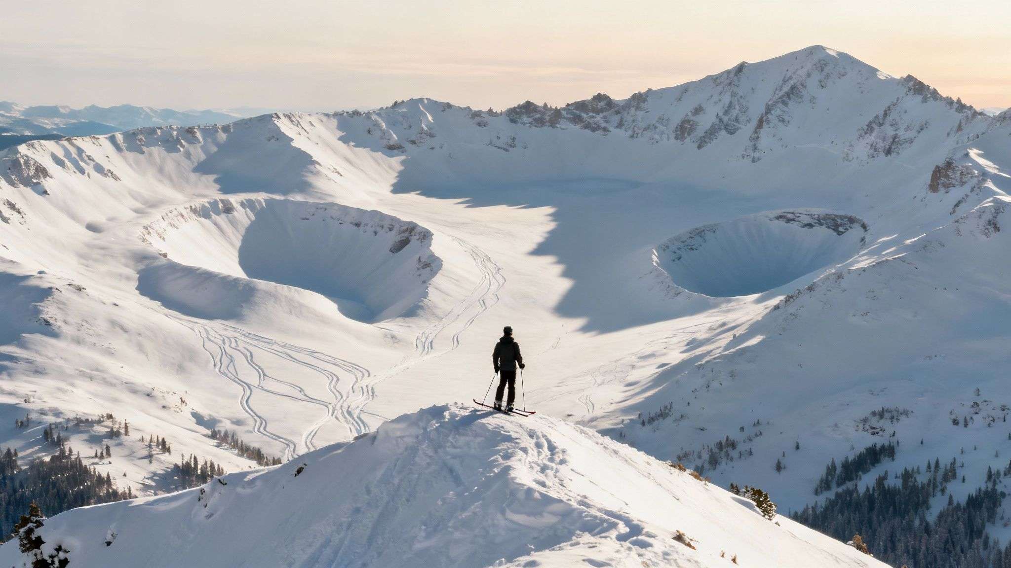 A skier finds a hidden stash of deep powder snow among the trees at Snowbird, Utah.