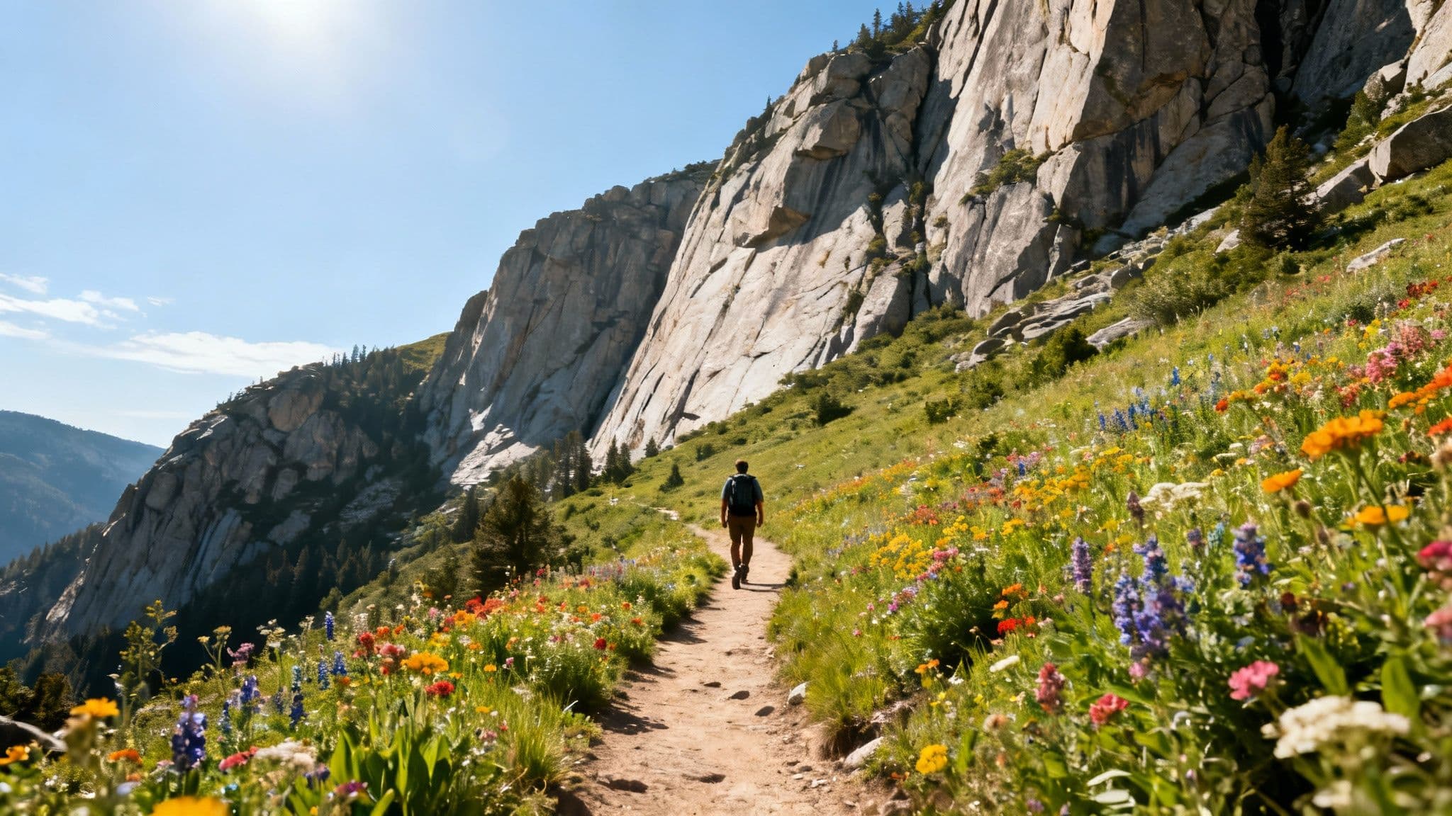 A hiker stands on a rock overlooking a clear alpine lake surrounded by mountains and pine trees in Big Cottonwood Canyon.