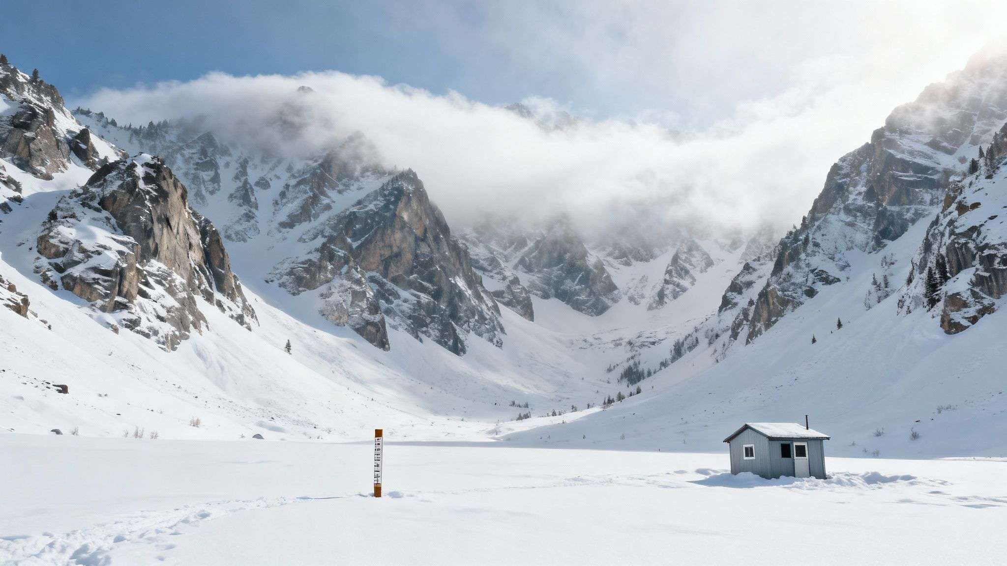 A skier makes fresh tracks in deep, powdery snow in Little Cottonwood Canyon Utah.