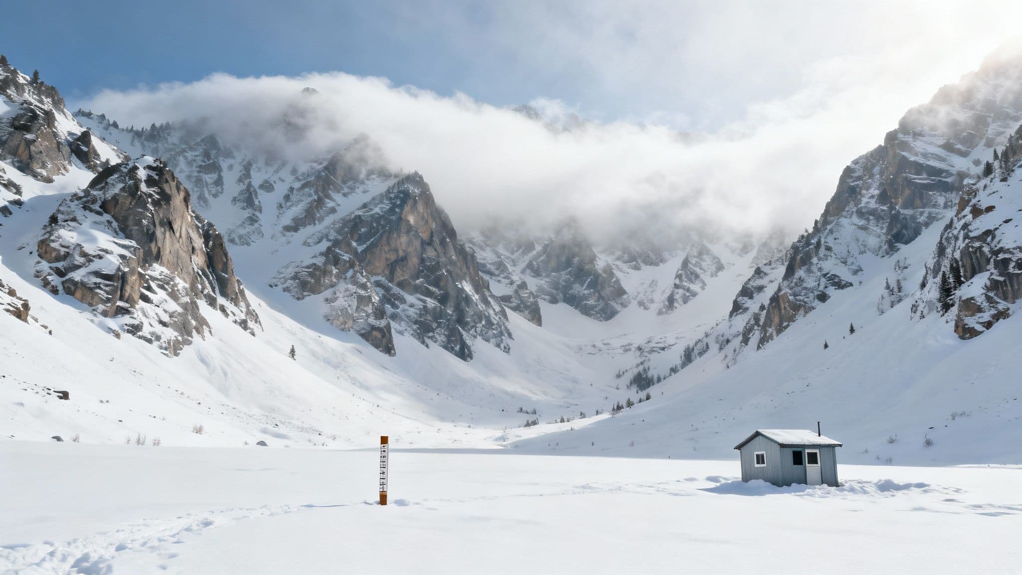 A skier makes fresh tracks in deep, powdery snow in Little Cottonwood Canyon Utah.