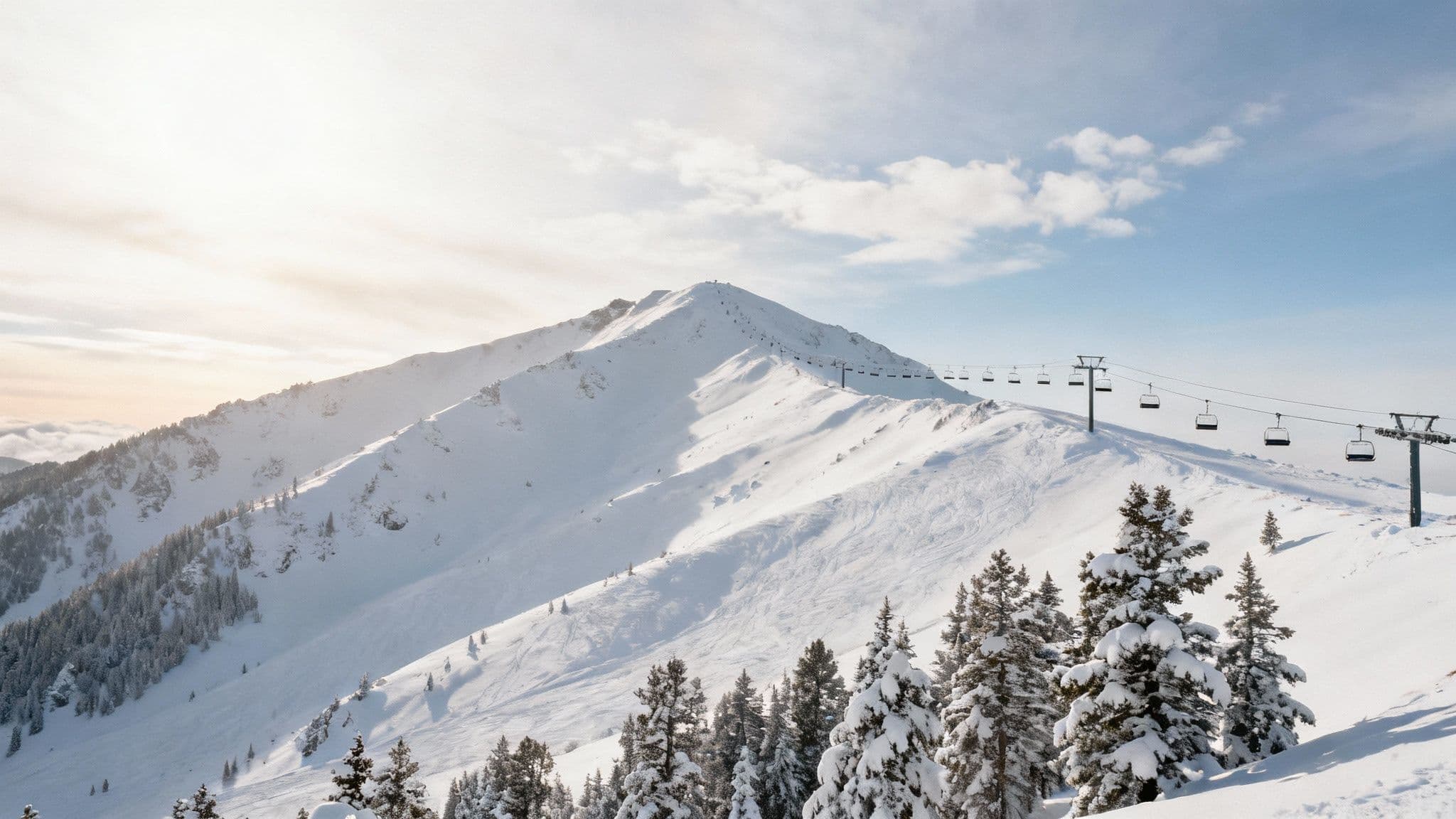 Skiers enjoying a sunny day with deep powder at Alta Ski Resort.