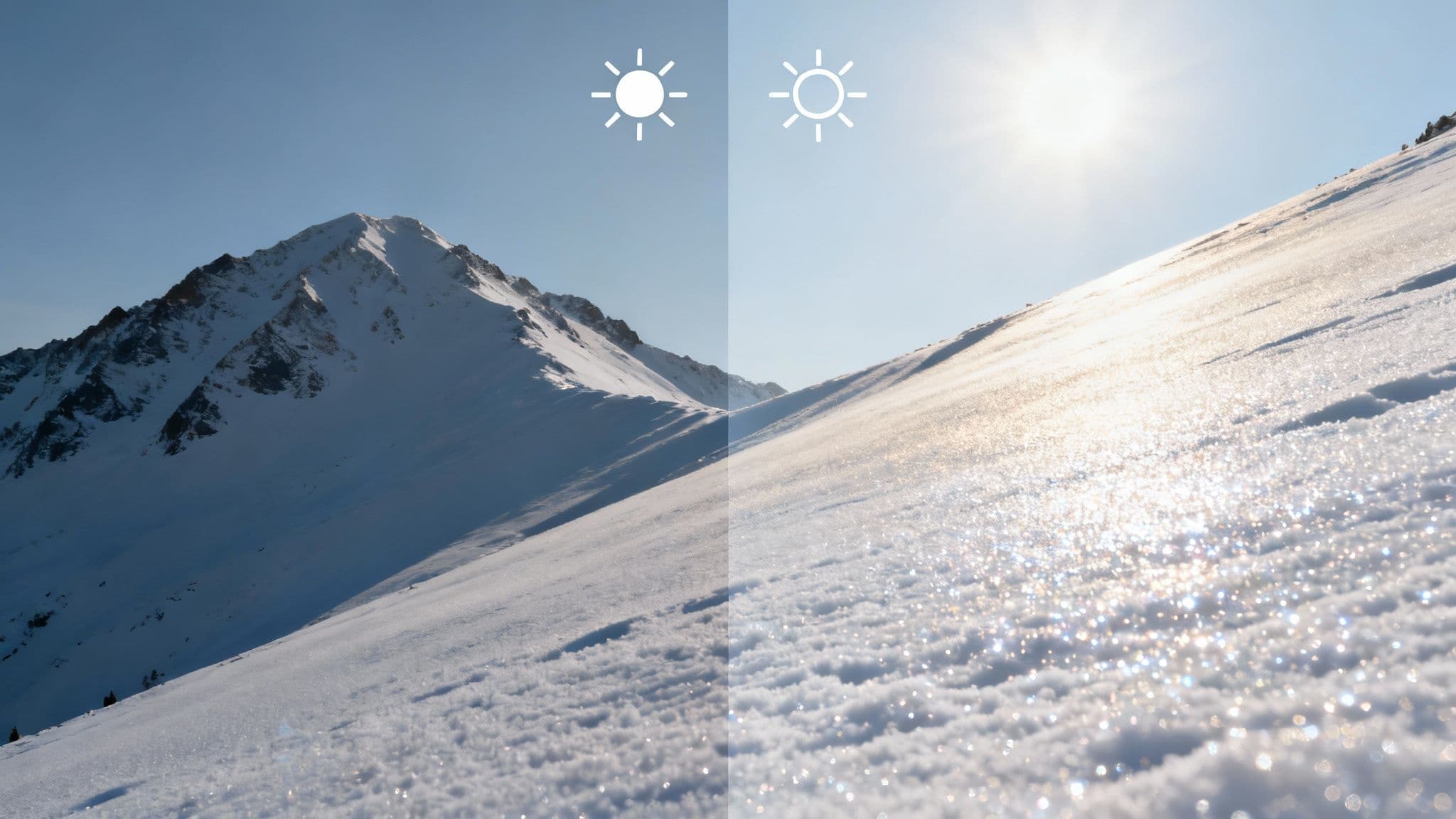 A skier carves through fresh powder with snowy mountains in the background at Snowbird.