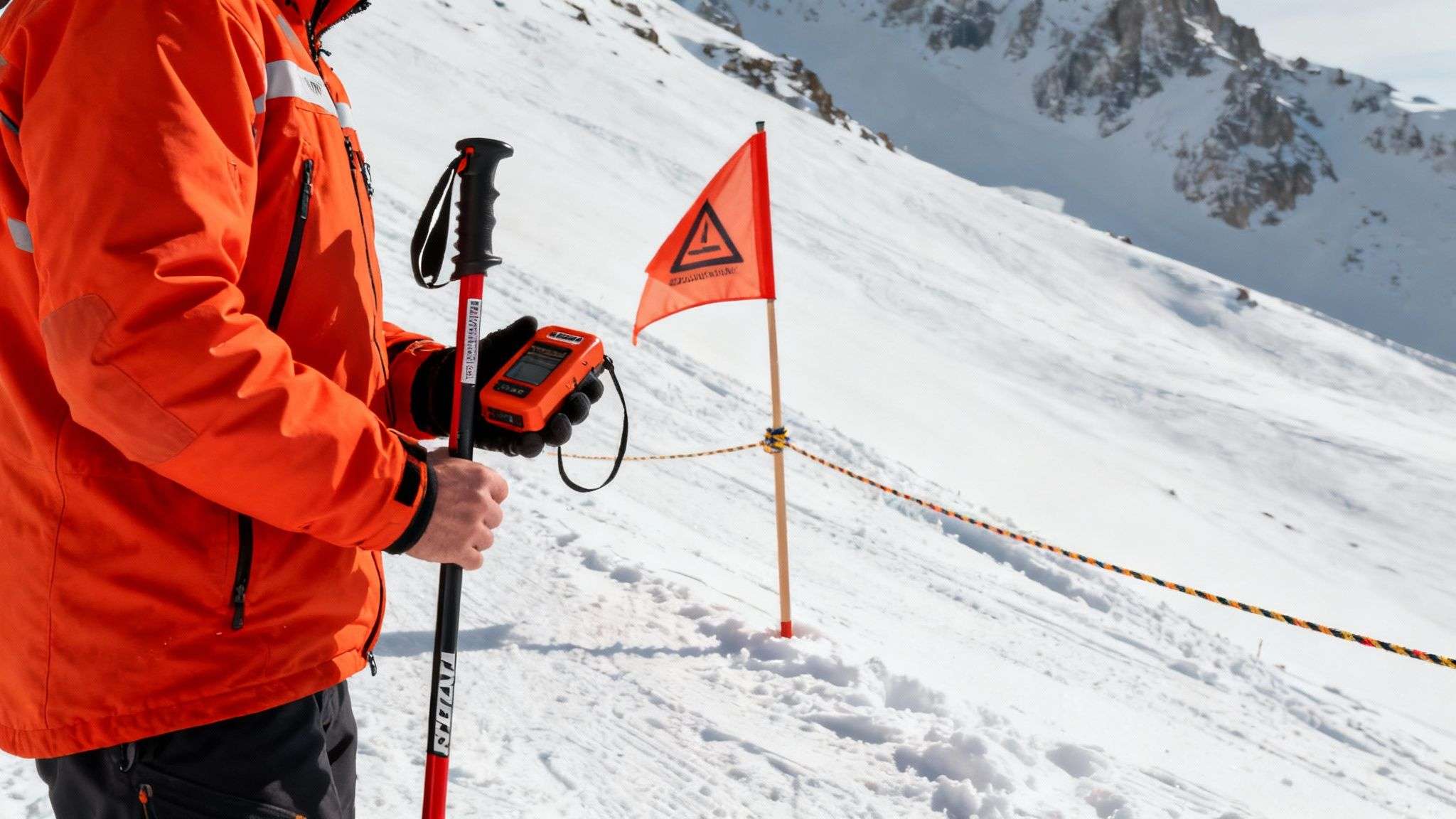 Snowbird's ski patrol conducting avalanche safety work on a steep, snow-covered mountain face.