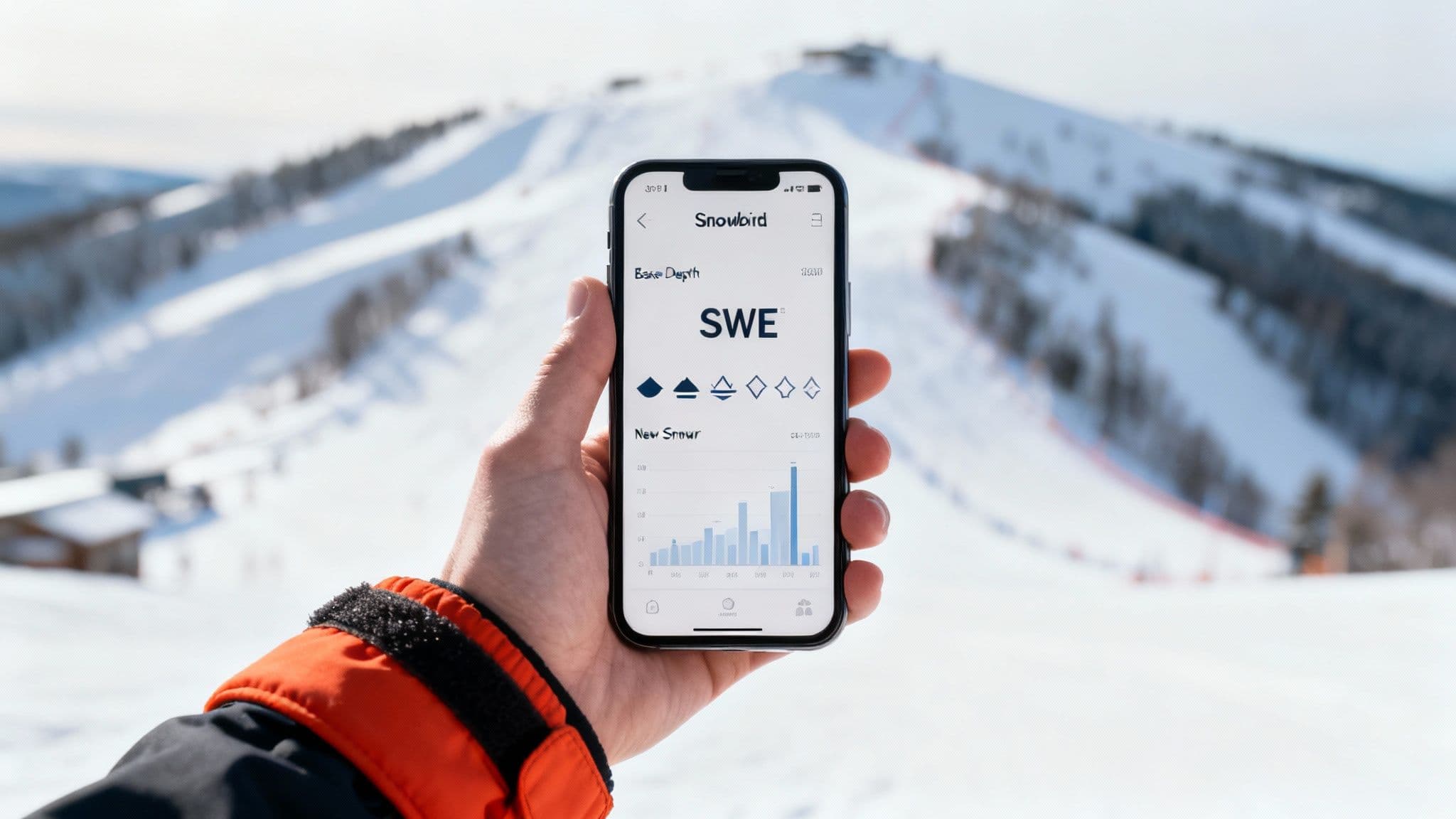 Close-up of fresh powder snow with ski tracks visible.