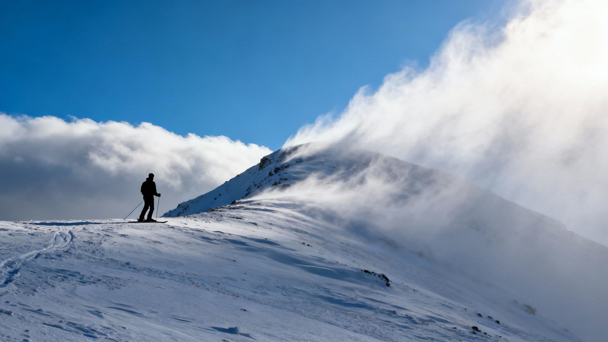 A snowboarder carves through deep powder with snow flying, showcasing ideal Snowbird conditions.
