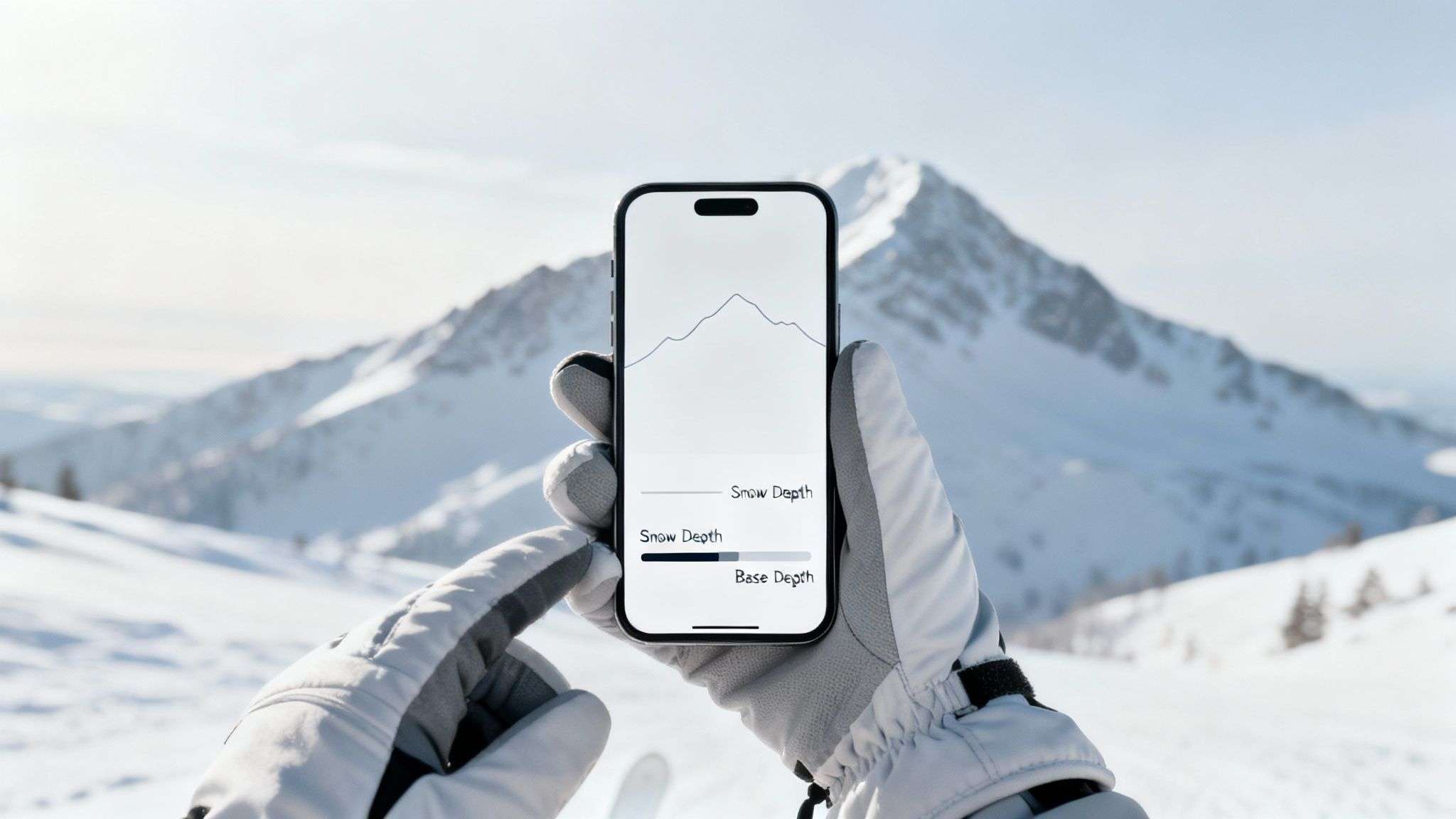 A close-up view of a snowboard piercing through deep, fresh powder snow, kicking up a white spray.