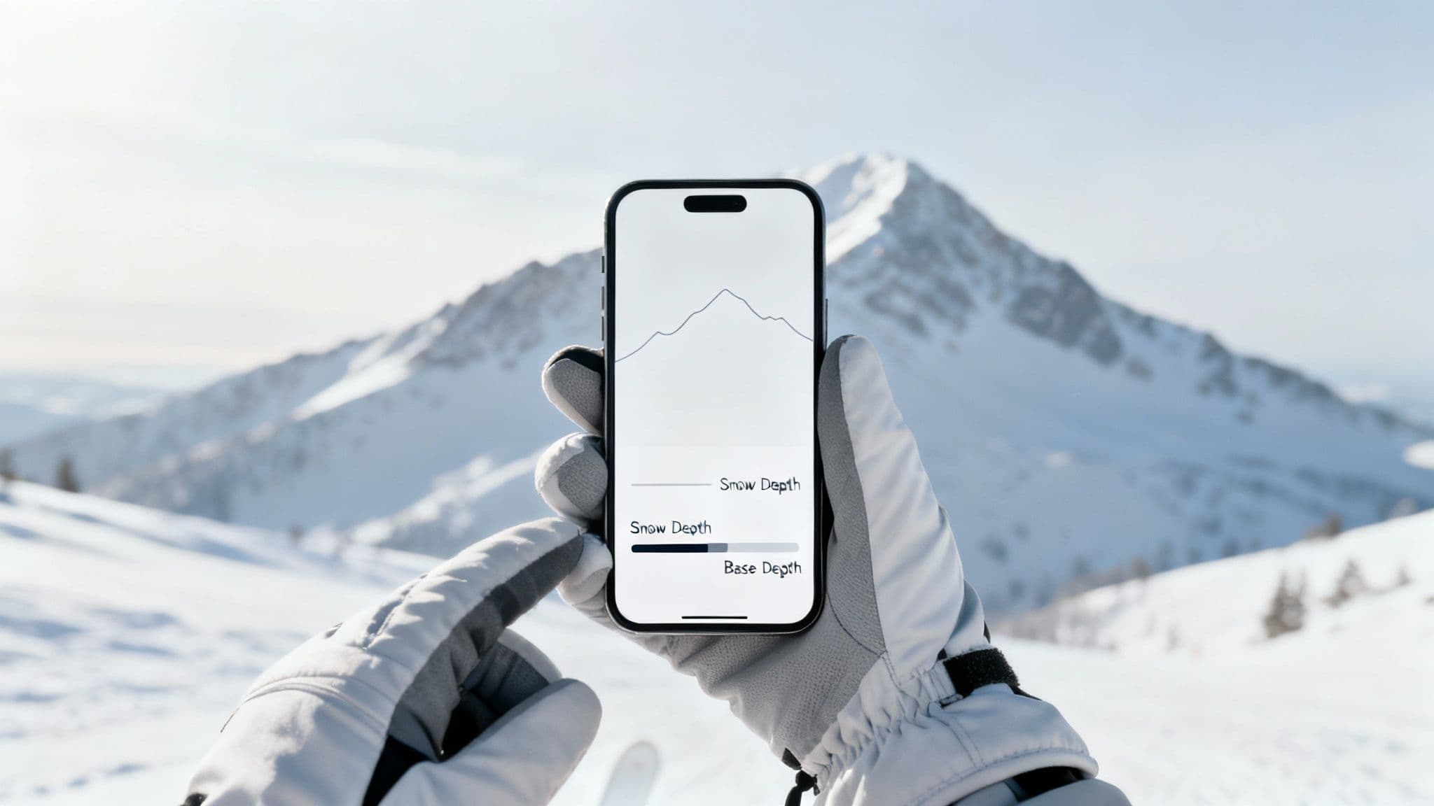 A close-up view of a snowboard piercing through deep, fresh powder snow, kicking up a white spray.