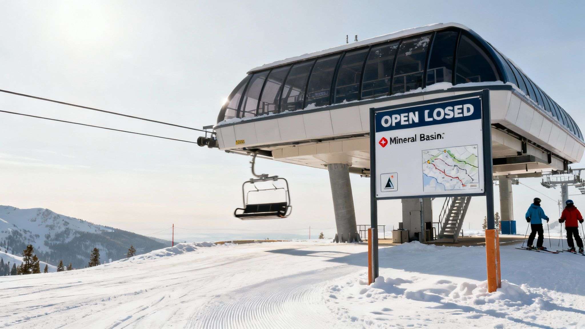 A skier looks down a steep, powder-filled run at Snowbird, Utah.