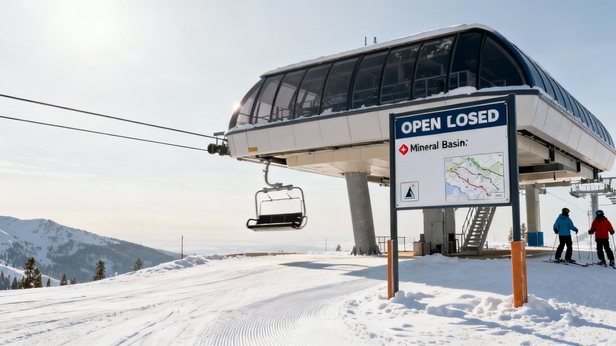 A skier looks down a steep, powder-filled run at Snowbird, Utah.