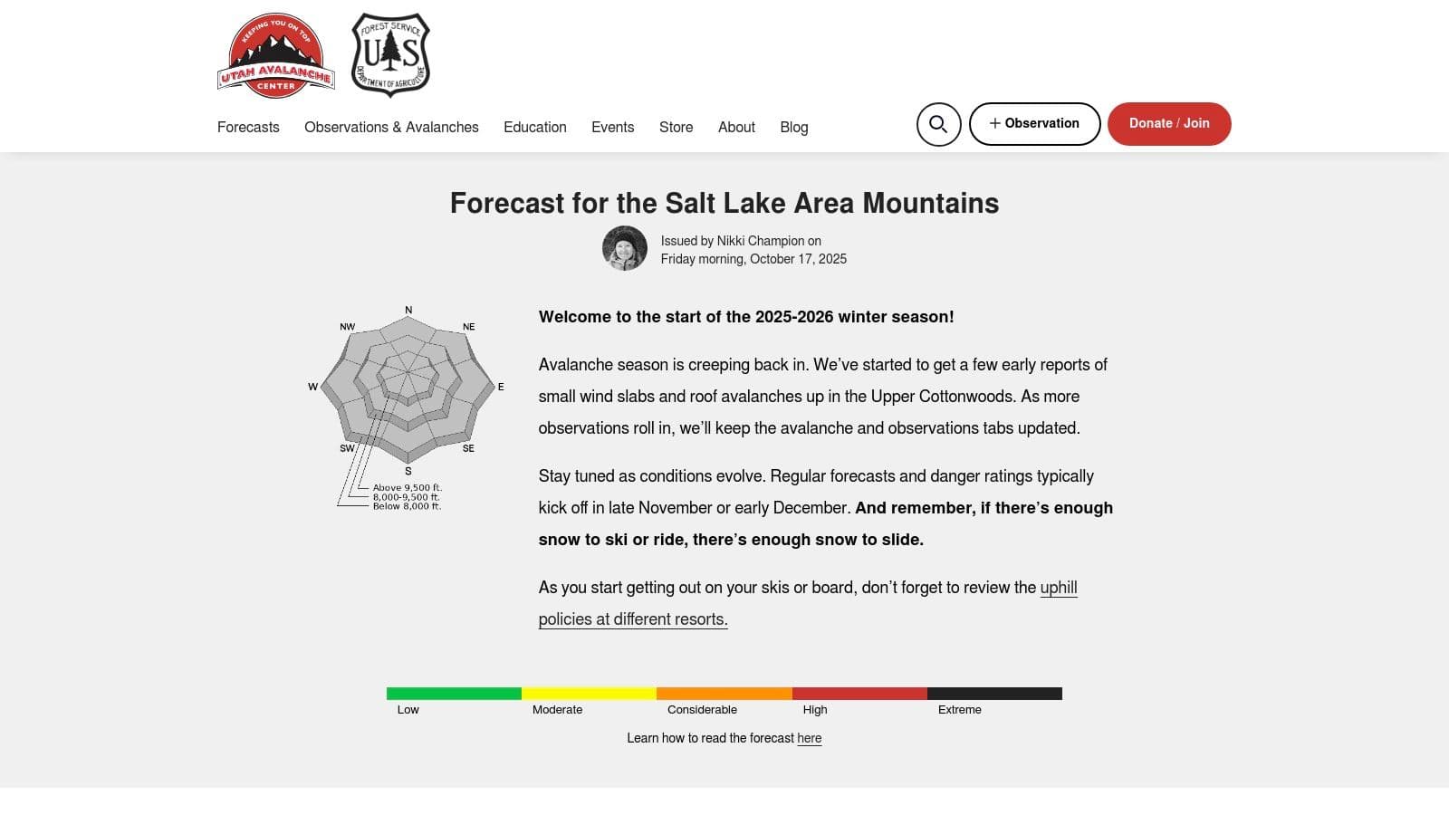 Utah Avalanche Center (UAC) – Salt Lake Area forecast
